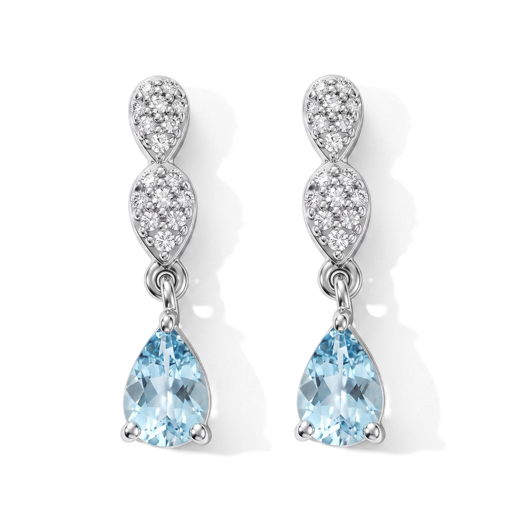 D'Joy - Blue Zircon & White Zircon Dangling Earring with Push Post in Rhodium Overlay Sterling Silver 1.50 Ct._8679402