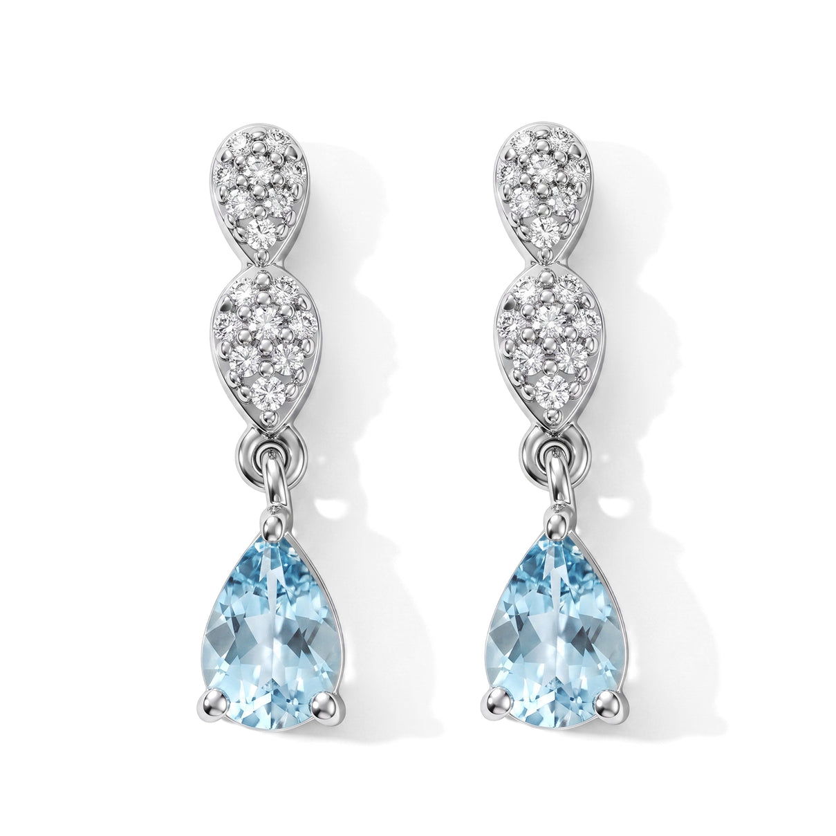 D'Joy - AAA Ratanakiri Blue Zircon &amp; White Zircon Dangling Earring with Push Post in Rhodium Overlay Sterling Silver 1.50 Ct. V32512981 0