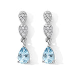 D'Joy - Blue Zircon & White Zircon Dangling Earring with Push Post in Rhodium Overlay Sterling Silver 1.50 Ct._8679402