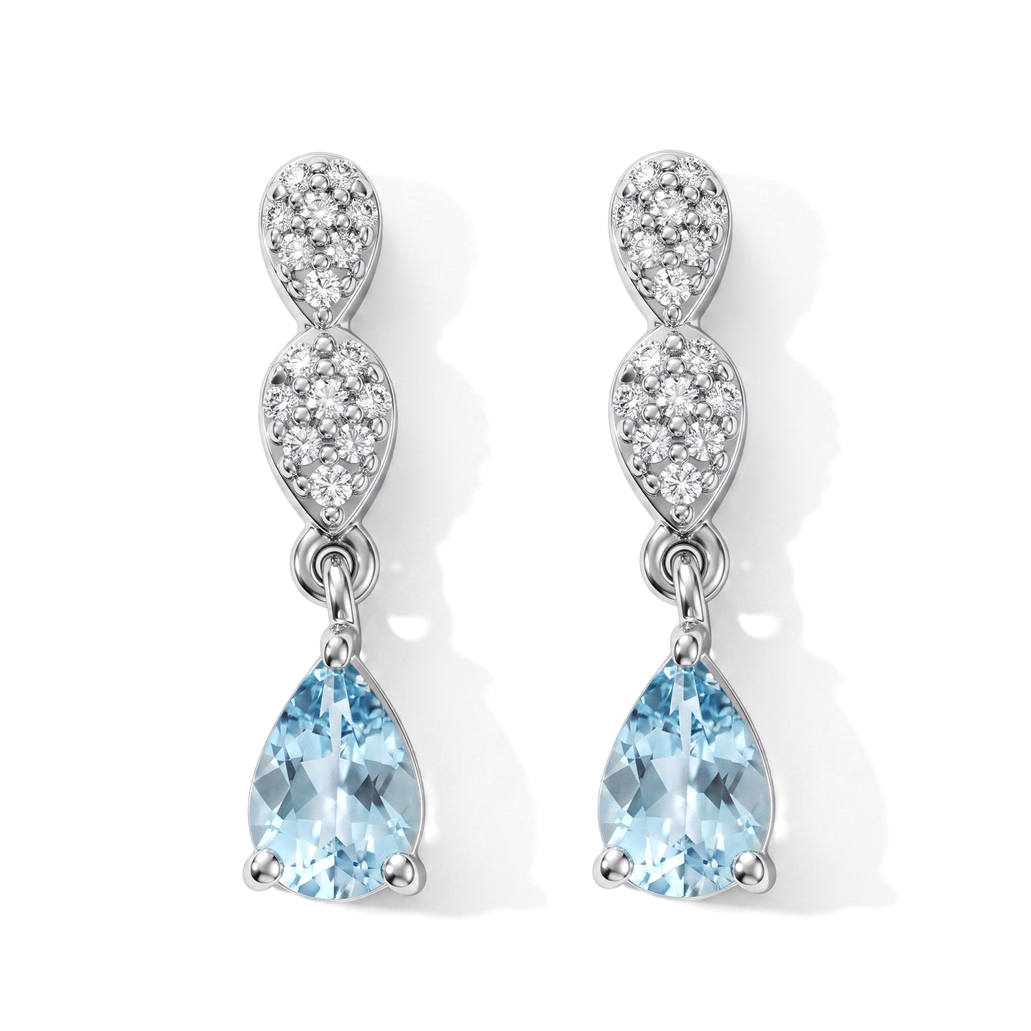 D'Joy - AAA Ratanakiri Blue Zircon &amp; White Zircon Dangling Earring with Push Post in Rhodium Overlay Sterling Silver 1.50 Ct. V32512981 0