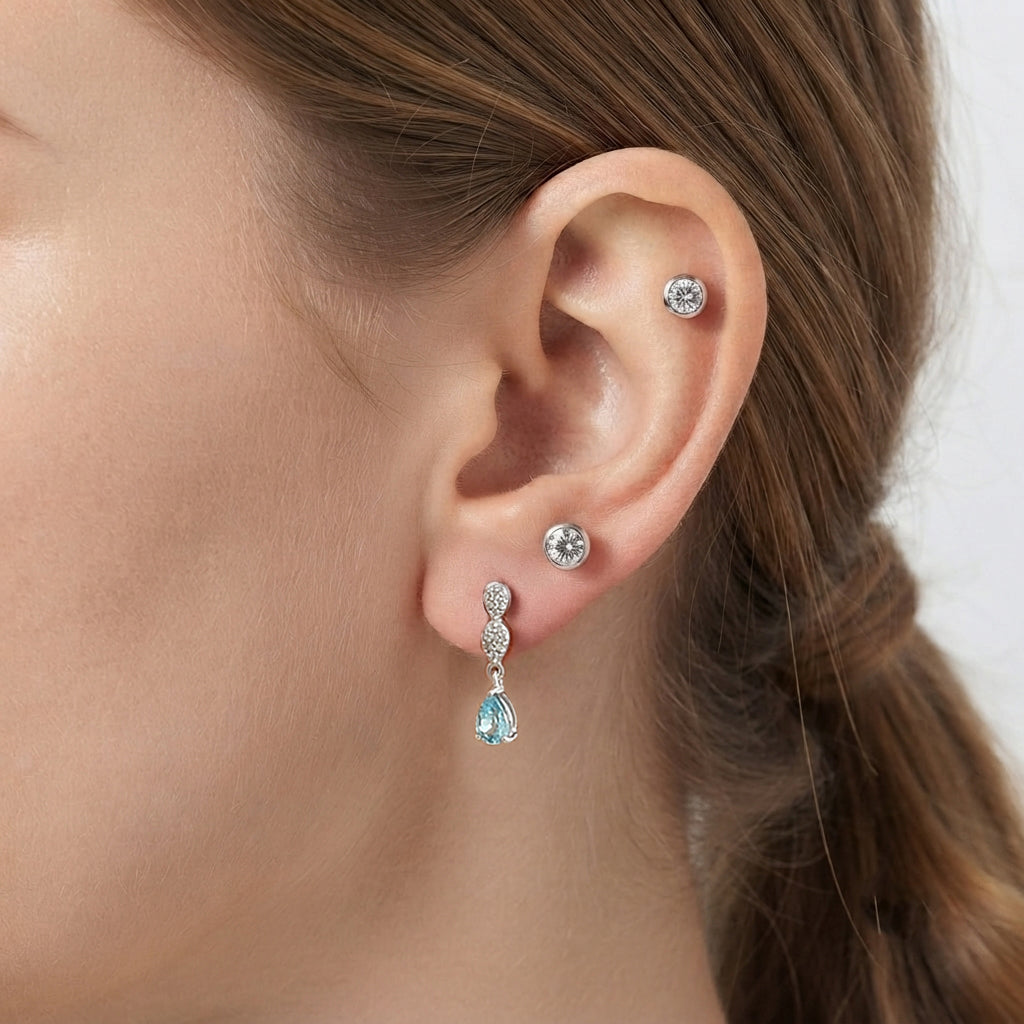 D'Joy - AAA Ratanakiri Blue Zircon &amp; White Zircon Dangling Earring with Push Post in Rhodium Overlay Sterling Silver 1.50 Ct. V32512981 3
