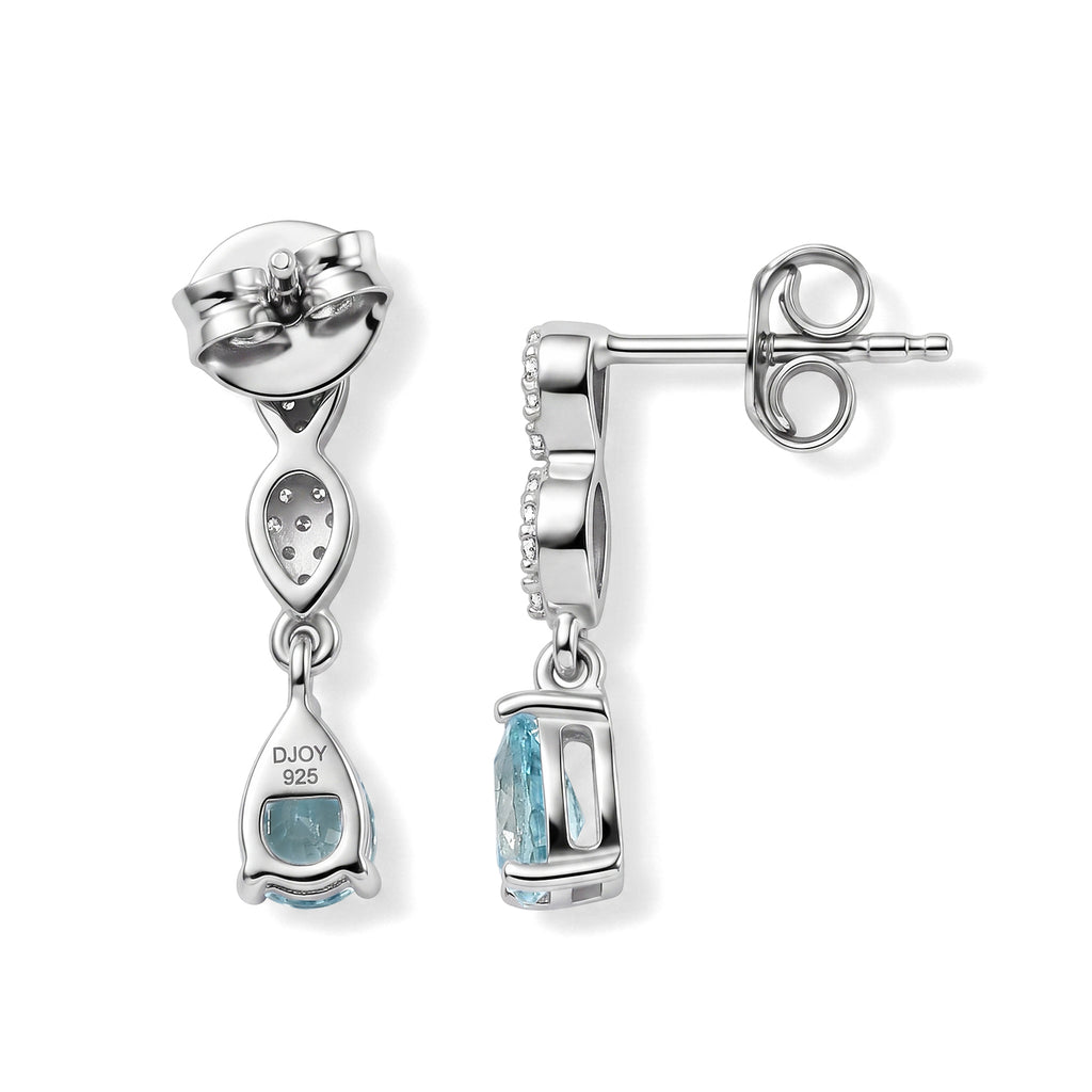 D'Joy - Blue Zircon & White Zircon Dangling Earring with Push Post in Rhodium Overlay Sterling Silver 1.50 Ct._8679402_3