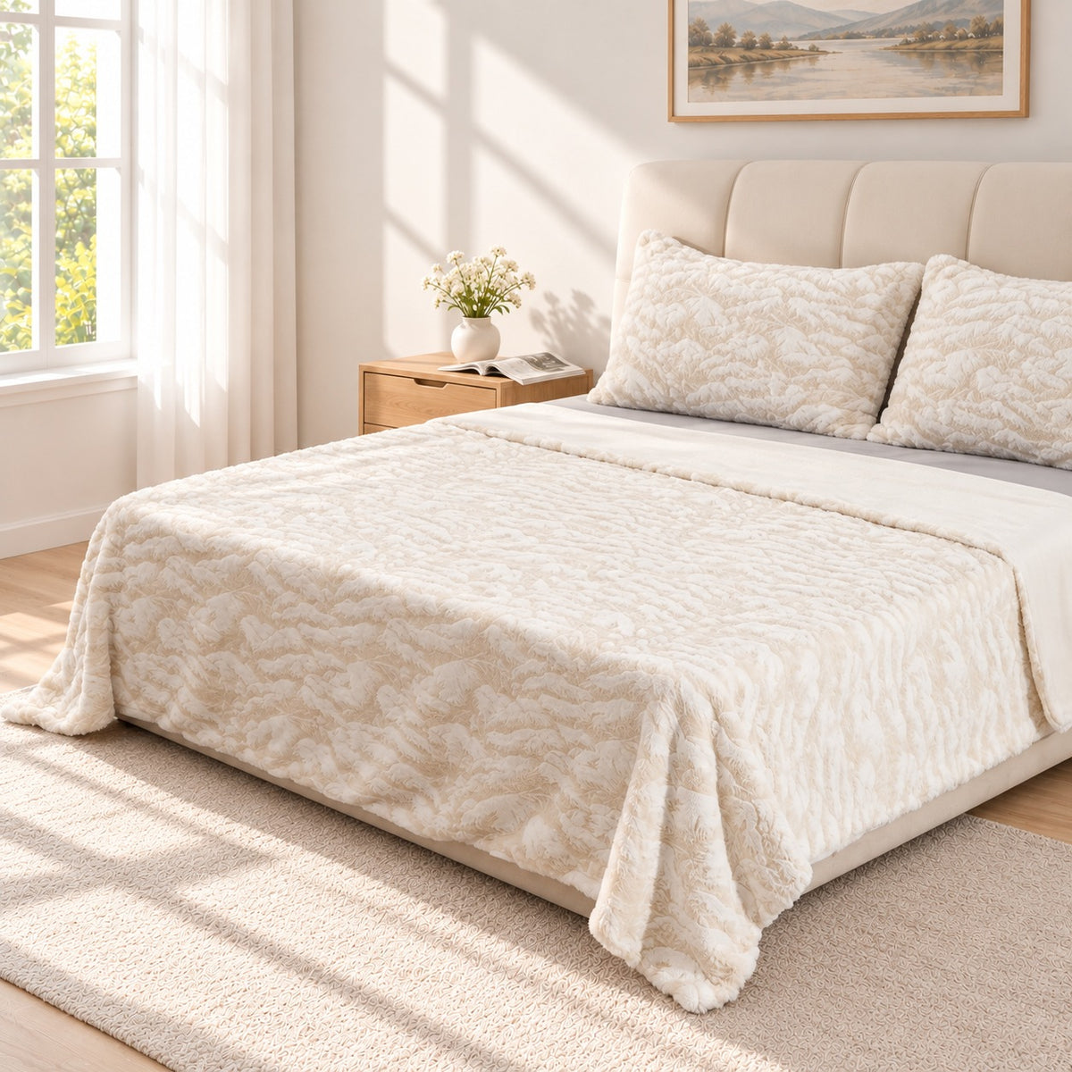 La Marey Set of 3 - Duvet Cover and 2 Pillowcases with Anti Static Fabric (Double, 200 x 200 cm) - Beige 8680717 0