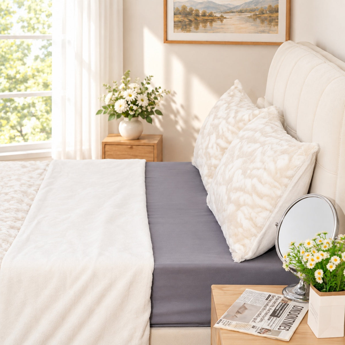 La Marey Set of 3 - Duvet Cover and 2 Pillowcases with Anti Static Fabric (Double, 200 x 200 cm) - Beige 8680717 3