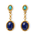 EverTrue - Lapis Lazuli & Sleeping Beauty Turquoise Dangling Earring with Push Post in Yellow Gold Tone 3.86 Ct._8680725