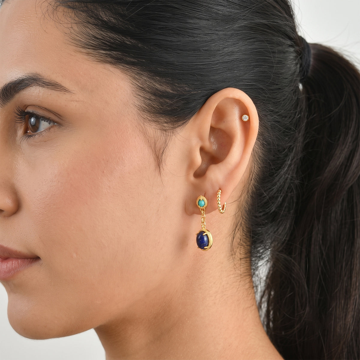 EverTrue - Lapis Lazuli &amp; Sleeping Beauty Turquoise Dangling Earring with Push Post in Yellow Gold Tone 3.86 Ct. V32565750 3