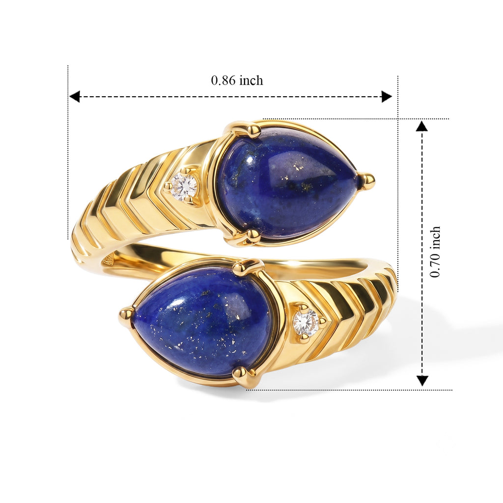 EverTrue - Lapis Lazuli & White Zircon Bypass Ring in Yellow Gold Tone 4.53 Ct._8680726_5