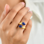 EverTrue - Lapis Lazuli & White Zircon Bypass Ring in Yellow Gold Tone 4.53 Ct._8680752_1