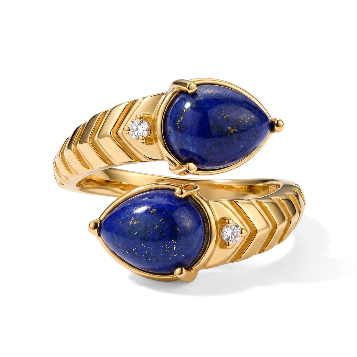 EverTrue - Lapis Lazuli &amp; White Zircon Bypass Ring in Yellow Gold Tone 4.53 Ct. V32514511 0
