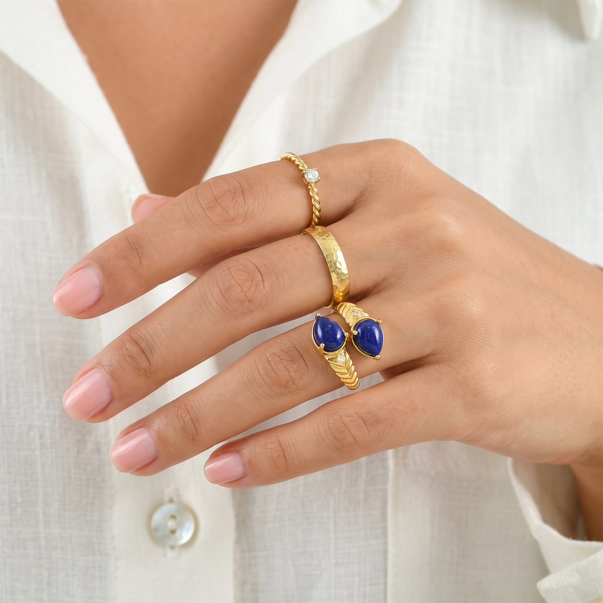 EverTrue - Lapis Lazuli &amp; White Zircon Bypass Ring in Yellow Gold Tone 4.53 Ct. V32514511 3
