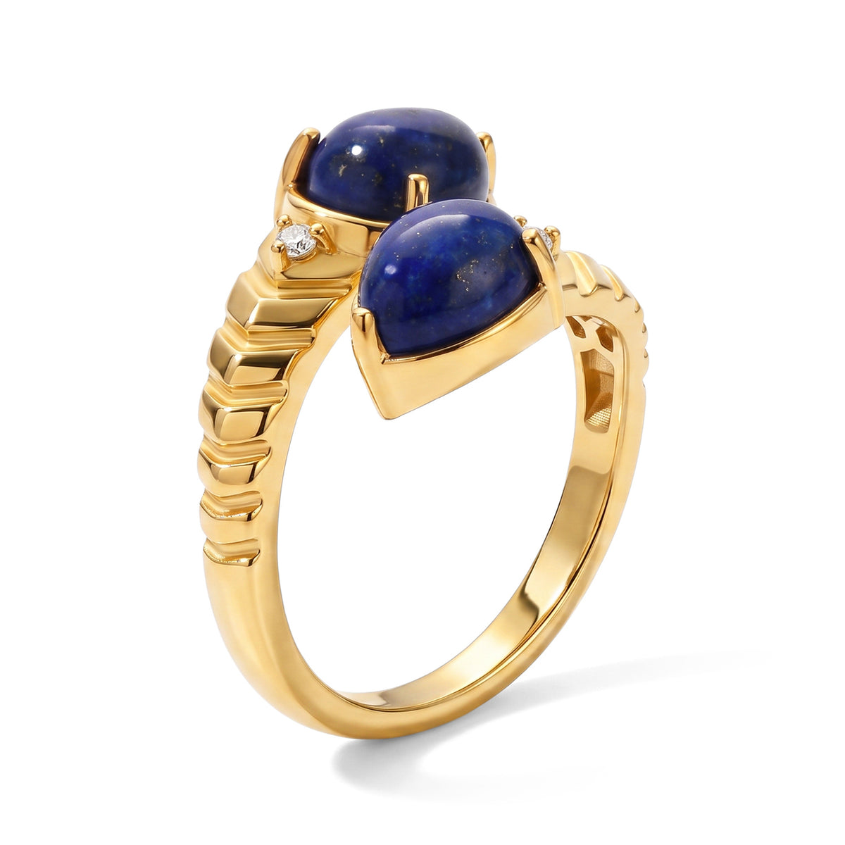 EverTrue - Lapis Lazuli &amp; White Zircon Bypass Ring in Yellow Gold Tone 4.53 Ct. V32514511 4