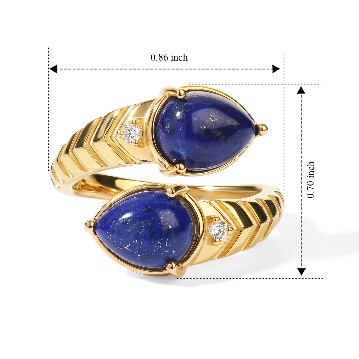 EverTrue - Lapis Lazuli &amp; White Zircon Bypass Ring in Yellow Gold Tone 4.53 Ct. V32514511 6