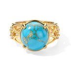EverTrue Blue Turquoise, White Zircon Solitaire Ring Pure Yellow Brass  6.163  Ct._8680756