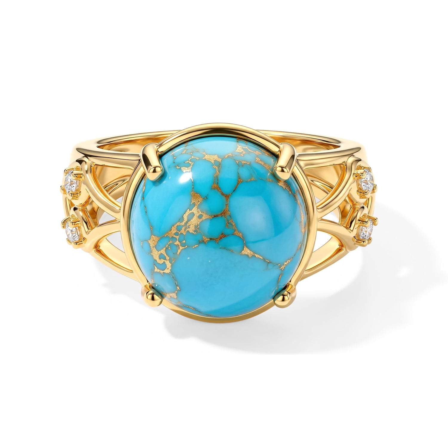 EverTrue - Blue Turquoise &amp; White Zircon Solitaire Ring in Yellow Gold Tone 6.16 Ct. 8680756 0