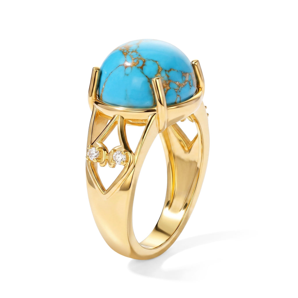 EverTrue Blue Turquoise, White Zircon Solitaire Ring Pure Yellow Brass  6.163  Ct._8680756_3