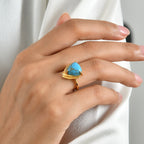 EverTrue Blue Turquoise, White Zircon Solitaire Ring Pure Yellow Brass  5.019  Ct._8680805_1