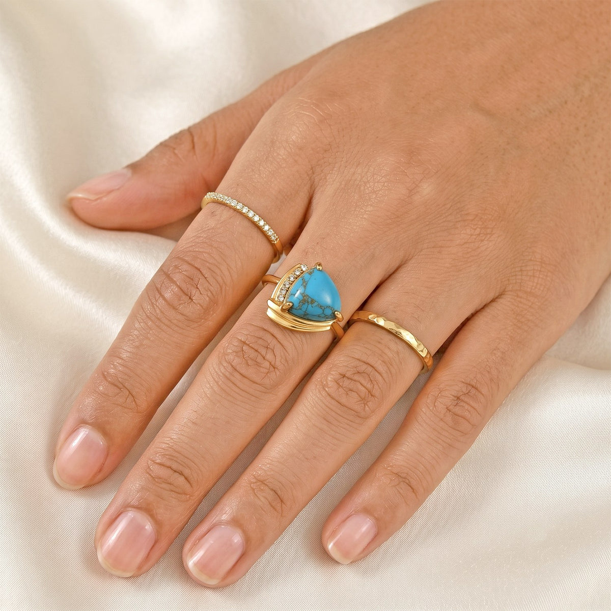 EverTrue - Blue Turquoise &amp; White Zircon Ring in Yellow Gold Tone 5.00 Ct. 8680805 3