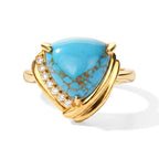 EverTrue Blue Turquoise, White Zircon Solitaire Ring Pure Yellow Brass  5.019  Ct._8680808
