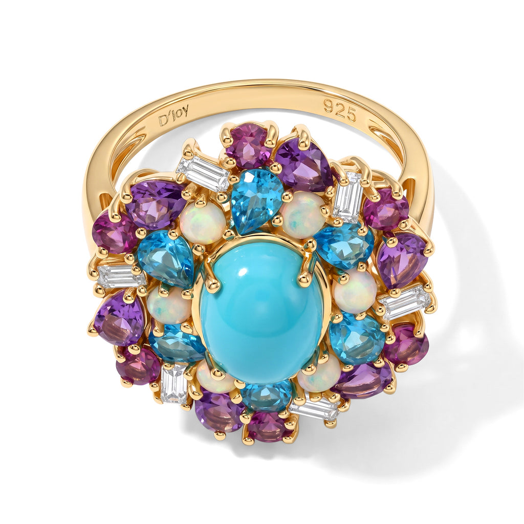D'Joy Blue Turquoise, Multi Gemstones Ring in 18K YG VermeilSterling Silver  5.020  Ct._8681043