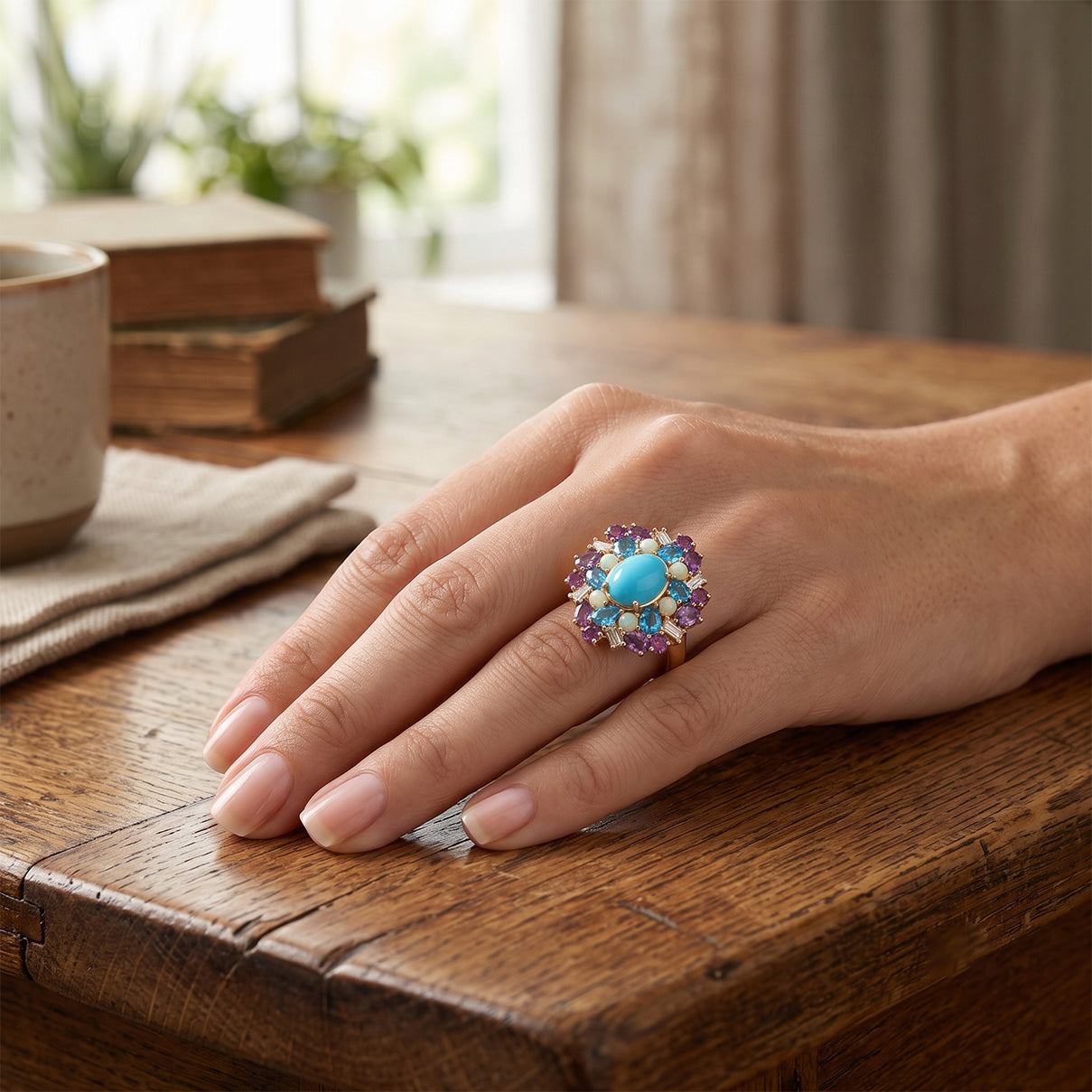 D'Joy Blue Turquoise, Multi Gemstones Ring in 18K YG VermeilSterling Silver  5.020  Ct. 8681043 1