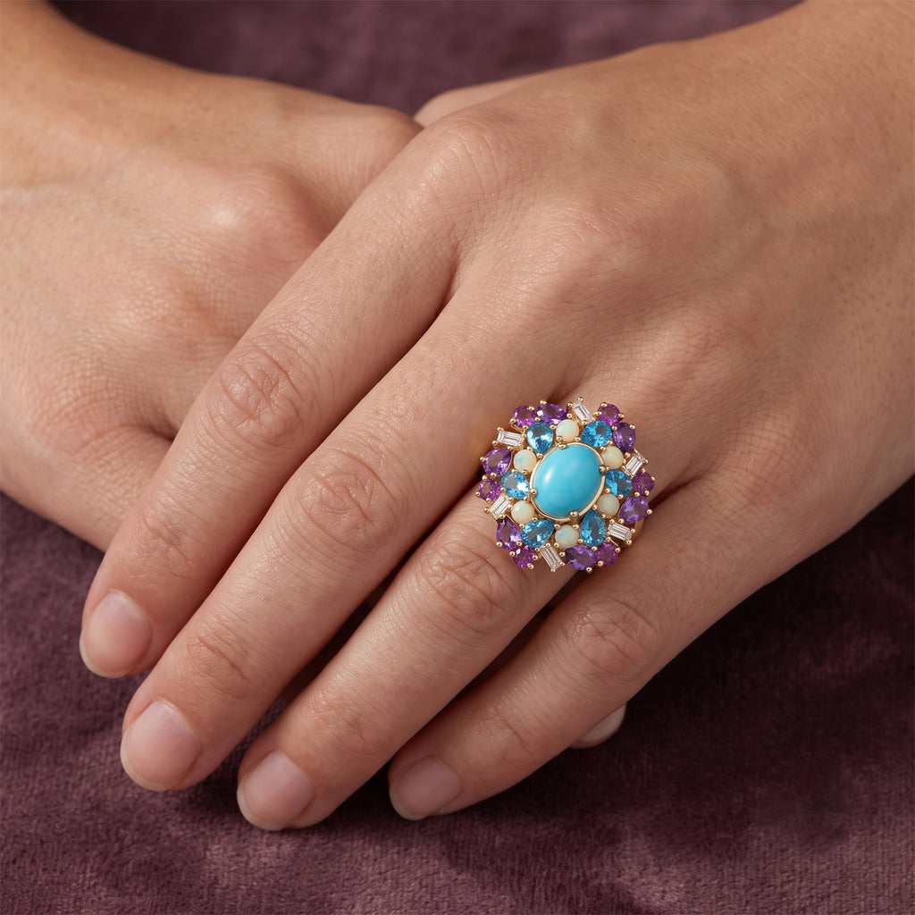 D'Joy Blue Turquoise, Multi Gemstones Ring in 18K YG VermeilSterling Silver  5.020  Ct._8681043_2