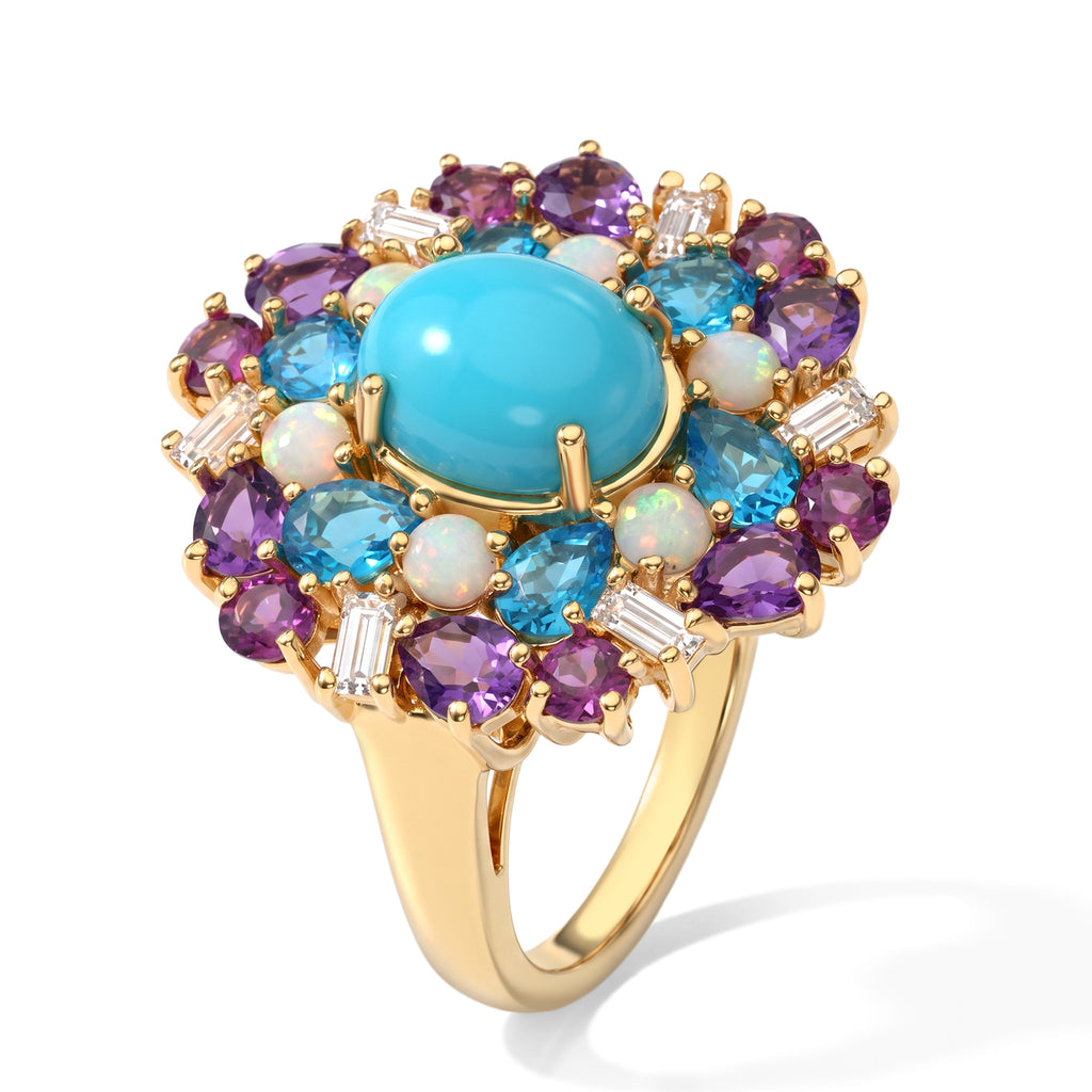 D'Joy Blue Turquoise, Multi Gemstones Ring in 18K YG VermeilSterling Silver  5.020  Ct._8681043_3