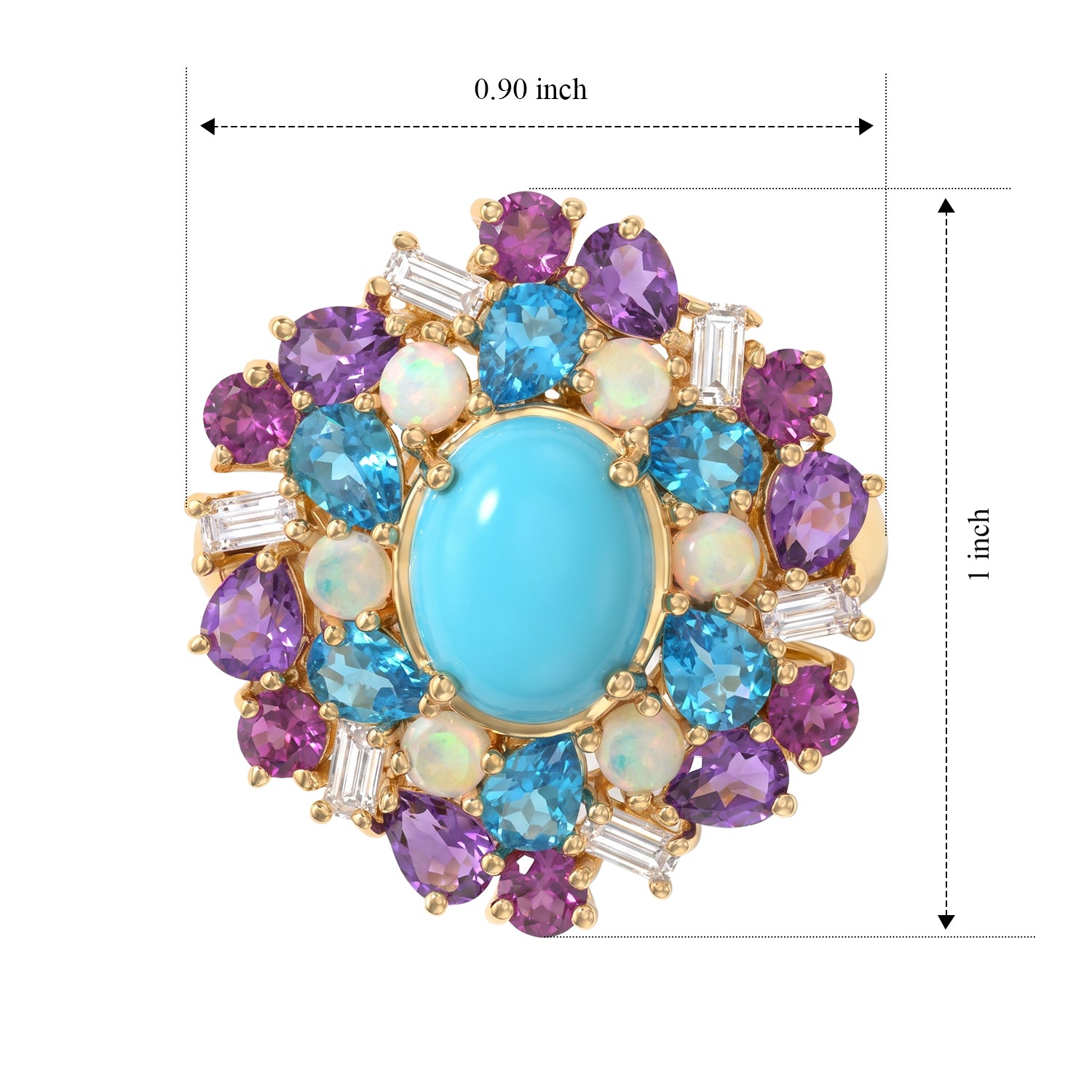 D'Joy Blue Turquoise, Multi Gemstones Ring in 18K YG VermeilSterling Silver  5.020  Ct. 8681043 5