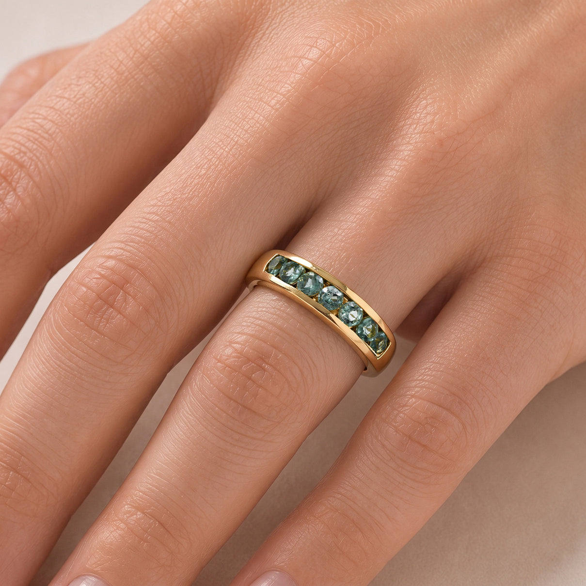 D'Joy - Natural Green Apatite 7 Stone Ring in Yellow Gold Plated Sterling Silver 1.45 Ct. V32518797 2