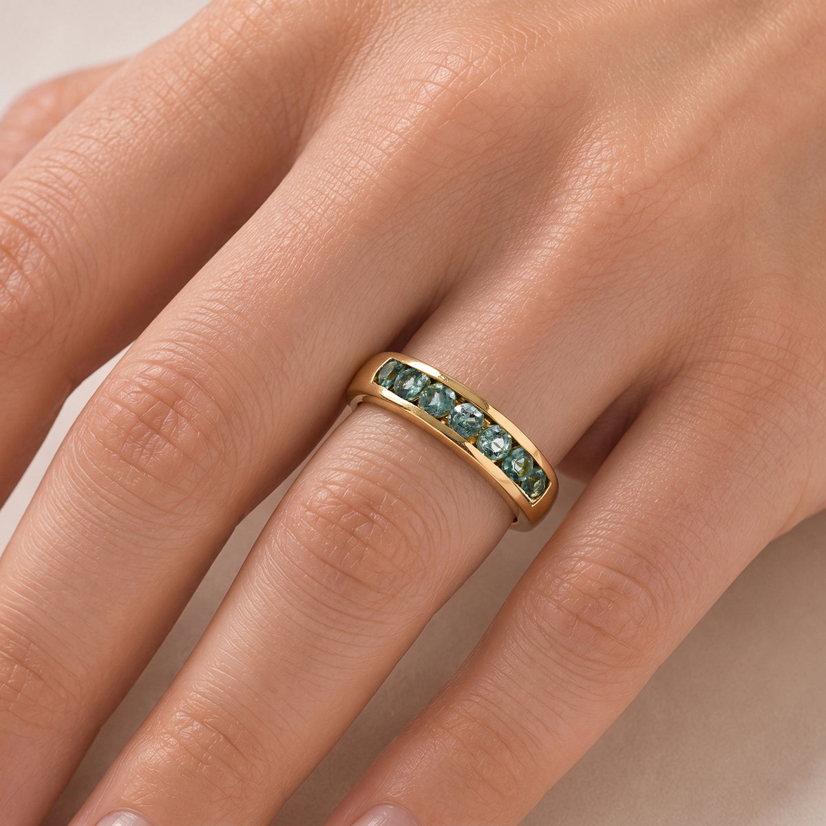 D'Joy - Natural Green Apatite 7 Stone Ring in Yellow Gold Plated Sterling Silver 1.45 Ct. V32609728 2