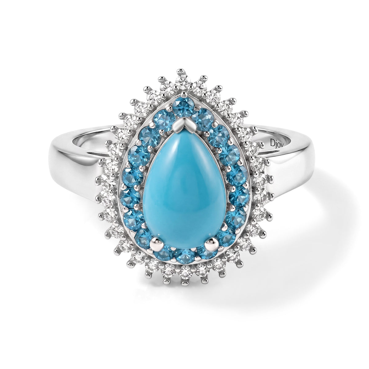 D'Joy Blue Turquoise, White Zircon, Neon Apatite Main Stone With Side Stone Ring in Rhodium OverlaySterling Silver  1.876  Ct. 8681871 0