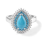 D'Joy Blue Turquoise, White Zircon, Neon Apatite Main Stone With Side Stone Ring in Rhodium OverlaySterling Silver  1.876  Ct._8681871