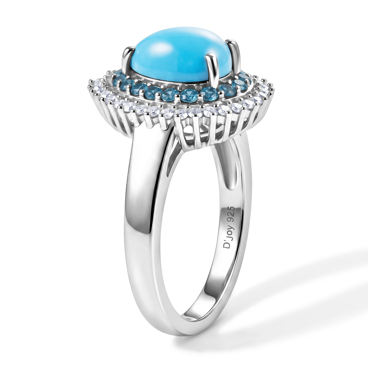 D'Joy Blue Turquoise, White Zircon, Neon Apatite Main Stone With Side Stone Ring in Rhodium OverlaySterling Silver  1.876  Ct. 8681871 3
