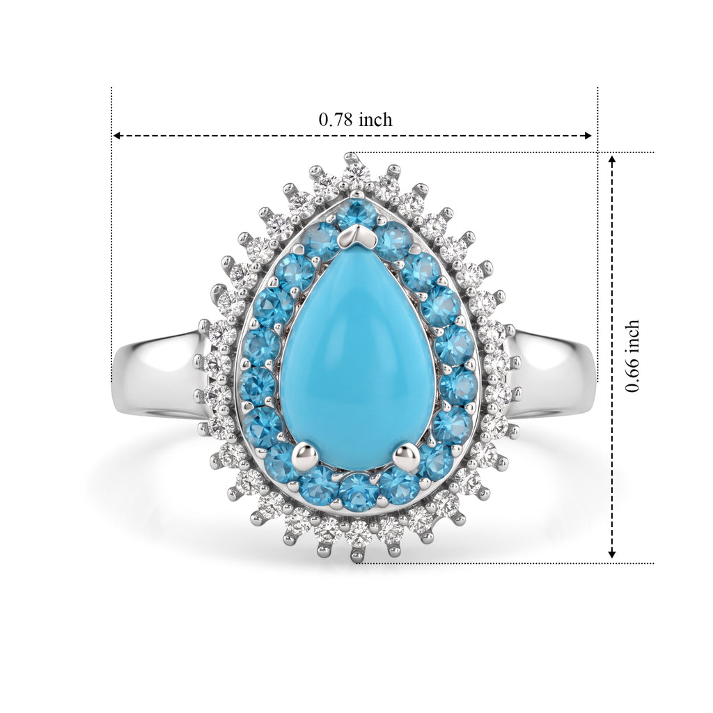 D'Joy Blue Turquoise, White Zircon, Neon Apatite Main Stone With Side Stone Ring in Rhodium OverlaySterling Silver  1.876  Ct._8681871_5