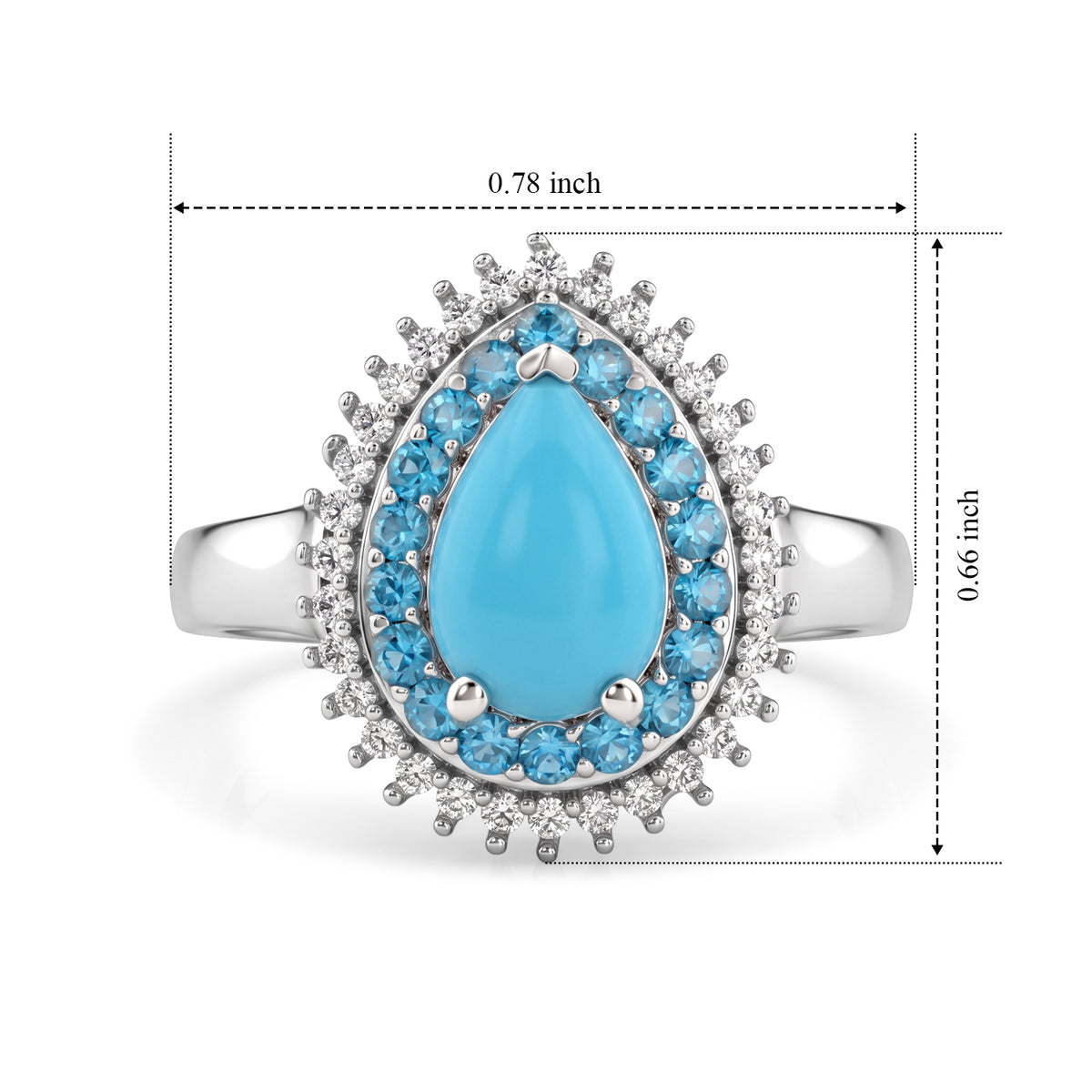 D'Joy Blue Turquoise, White Zircon, Neon Apatite Main Stone With Side Stone Ring in Rhodium OverlaySterling Silver  1.876  Ct. 8681871 5