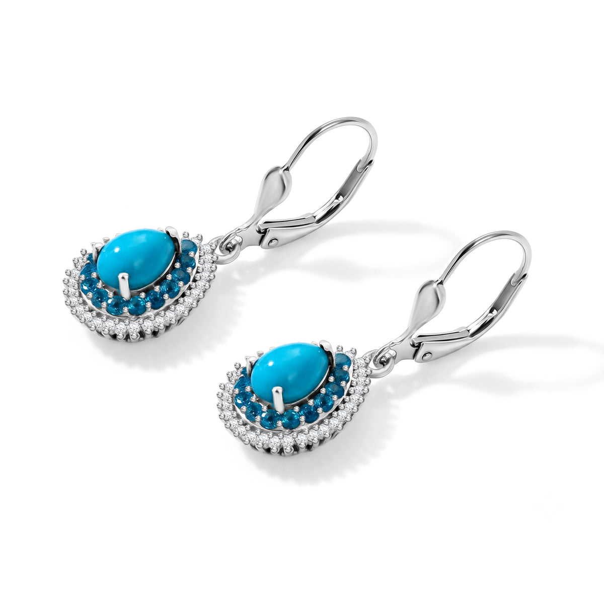 D'Joy Blue Turquoise, White Zircon, Neon Apatite Main Stone With Side Stone Earring in Rhodium OverlaySterling Silver  2.312  Ct. 8681899 3