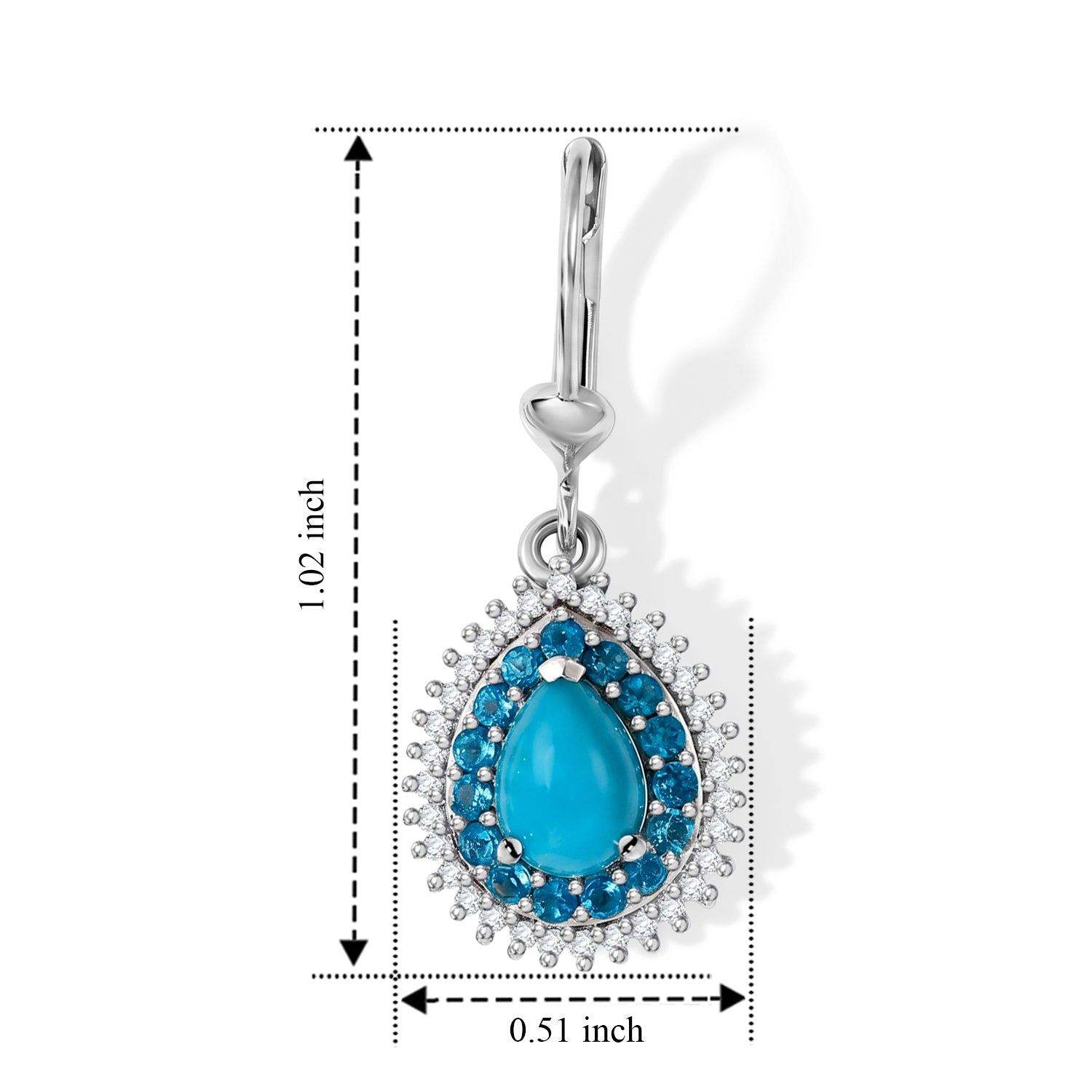 D'Joy Blue Turquoise, White Zircon, Neon Apatite Main Stone With Side Stone Earring in Rhodium OverlaySterling Silver  2.312  Ct. 8681899 4