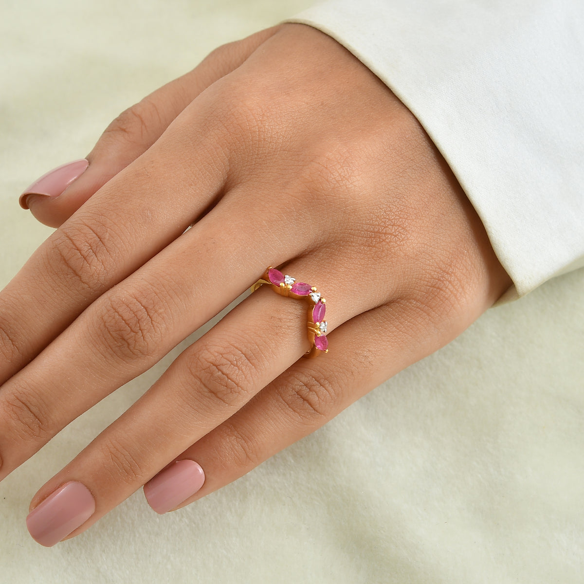 D'Joy - African Ruby &amp; Moissanite Wishbone Ring in 18K Vermeil Yellow Gold Plated Sterling Silver 8682139 2