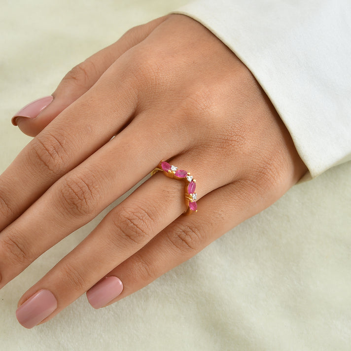 D'Joy - African Ruby &amp; Moissanite Wishbone Ring in 18K Vermeil Yellow Gold Plated Sterling Silver 8682139 2