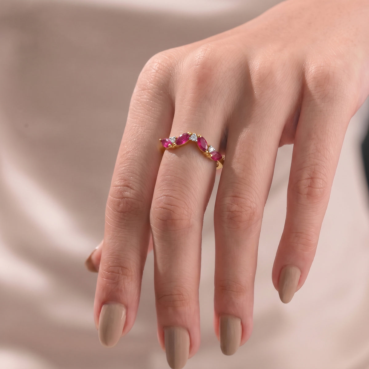D'Joy - African Ruby &amp; Moissanite Wishbone Ring in 18K Vermeil Yellow Gold Plated Sterling Silver 8682139 3