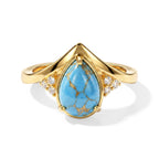 EverTrue Blue Turquoise, White Zircon Band Ring Pure Yellow Brass  1.733  Ct._8682221