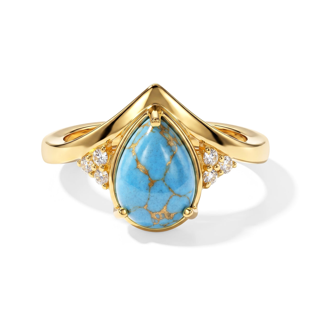 EverTrue - Blue Turquoise &amp; White Zircon Ring in Yellow Gold Tone 1.70 Ct. V32577367 0