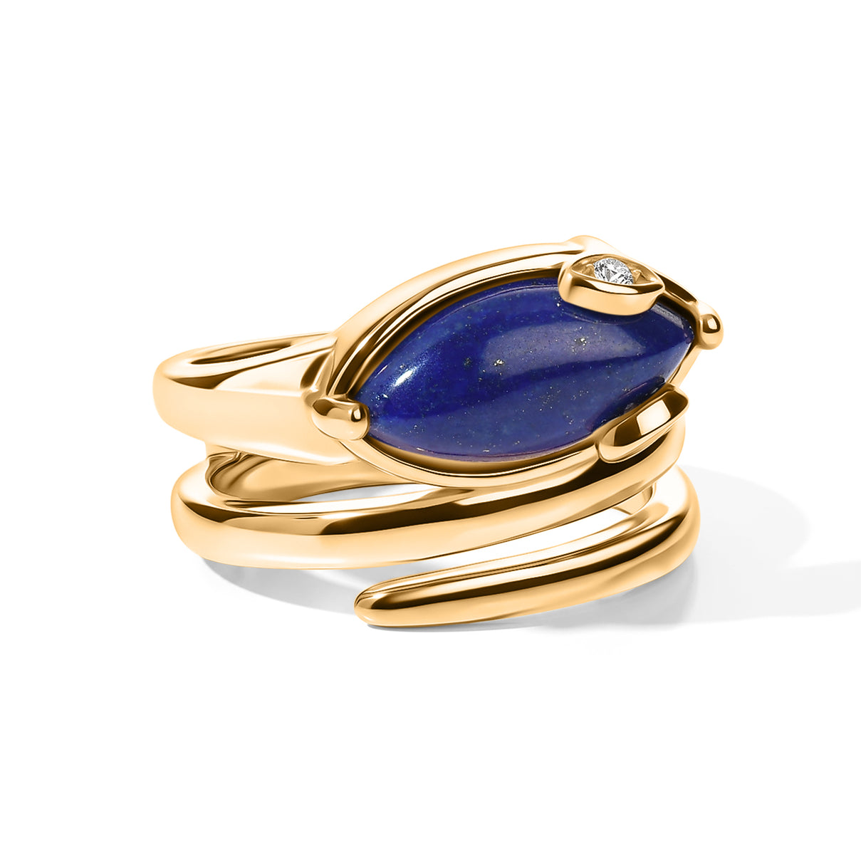 EverTrue - Lapis Lazuli &amp; White Zircon Living Creature Ring in Yellow Gold Tone 3.66 Ct. 8682335 0