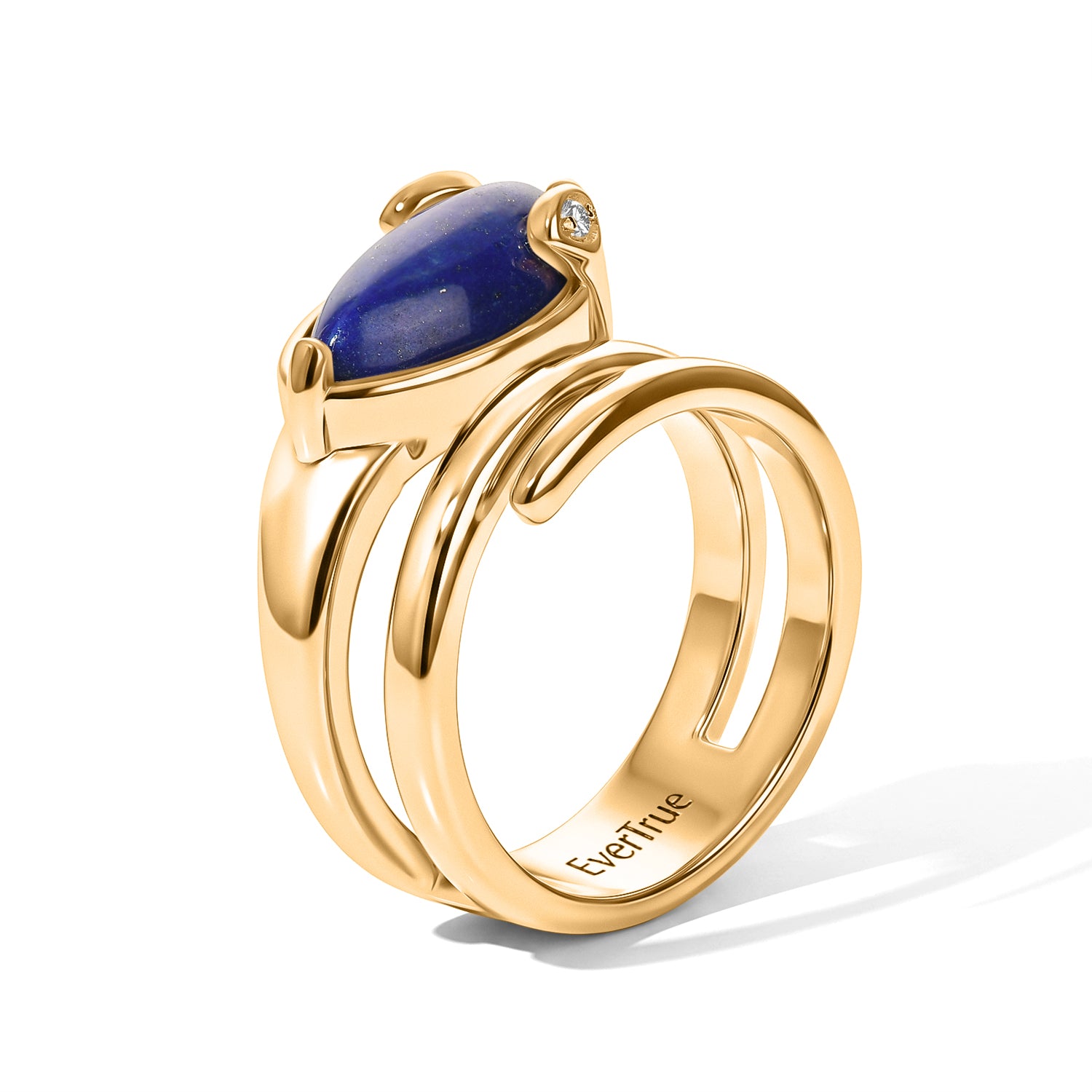 EverTrue - Lapis Lazuli &amp; White Zircon Living Creature Ring in Yellow Gold Tone 3.66 Ct. 8682335 3