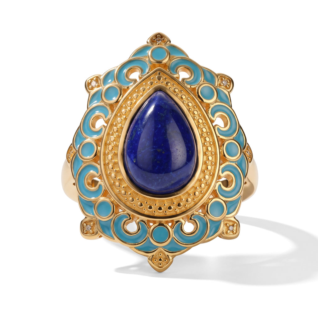 EverTrue - Lapis Lazuli Solitaire Ring in Yellow Gold Tone 3.94 Ct._8682351