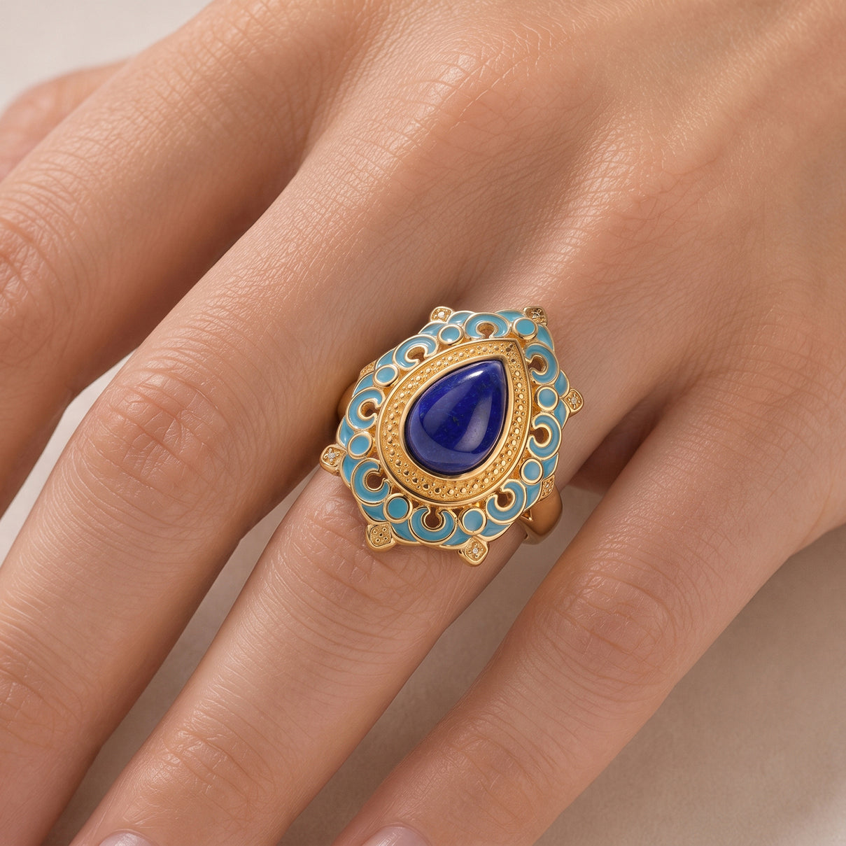 EverTrue - Lapis Lazuli Solitaire Ring in Yellow Gold Tone 3.94 Ct. 8682360 1