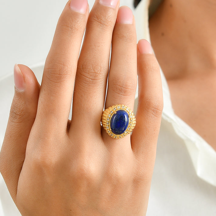 EverTrue - Lapis Lazuli &amp; White Zircon Ring in Yellow Gold Tone 7.83 Ct. 8682369 2