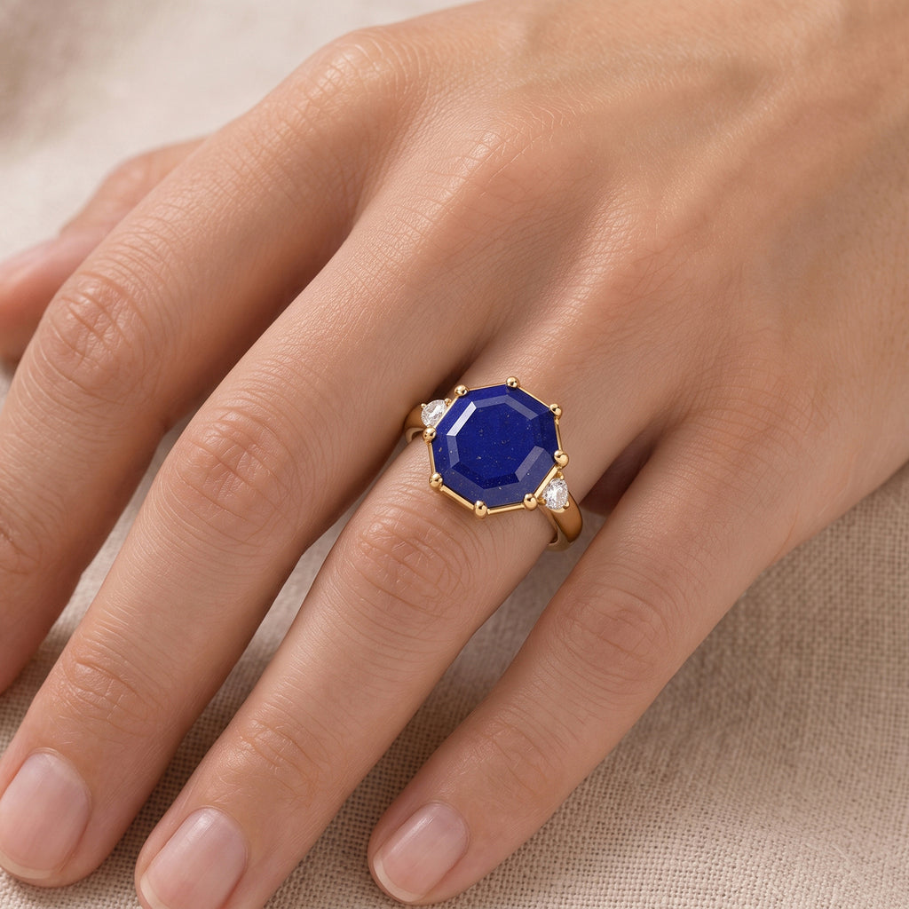 EverTrue - Lapis Lazuli & Moissanite Ring in Yellow Gold Tone 10.45 Ct._8682394_1