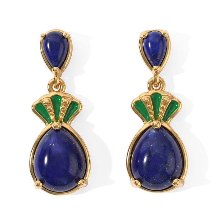 EverTrue - Lapis Lazuli Dangling Earring with Push Back in Yellow Gold Tone 5.16 Ct. 8682395 1