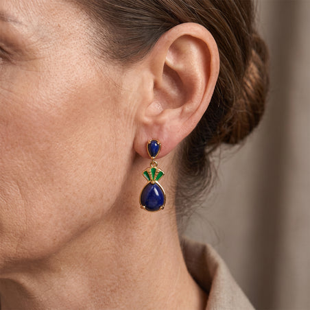 EverTrue - Lapis Lazuli Dangling Earring with Push Back in Yellow Gold Tone 5.16 Ct. 8682395 2