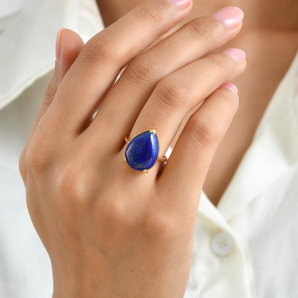 D'Joy - Lapis Lazuli Stackable Ring in Yellow Gold Plated Sterling Silver 12.17 Ct._8682709_1